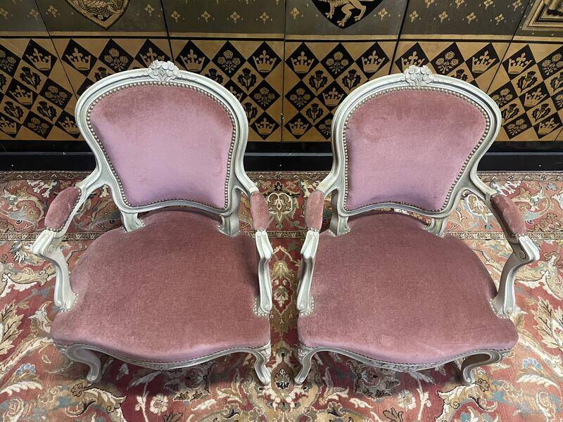 Pair of Louis XV style cabriolet armchairs with velvet upholstery