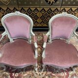 Pair of Louis XV style cabriolet armchairs with velvet upholstery