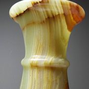 Small vintage baluster vase in green striped onyx, Italy, mid-century.