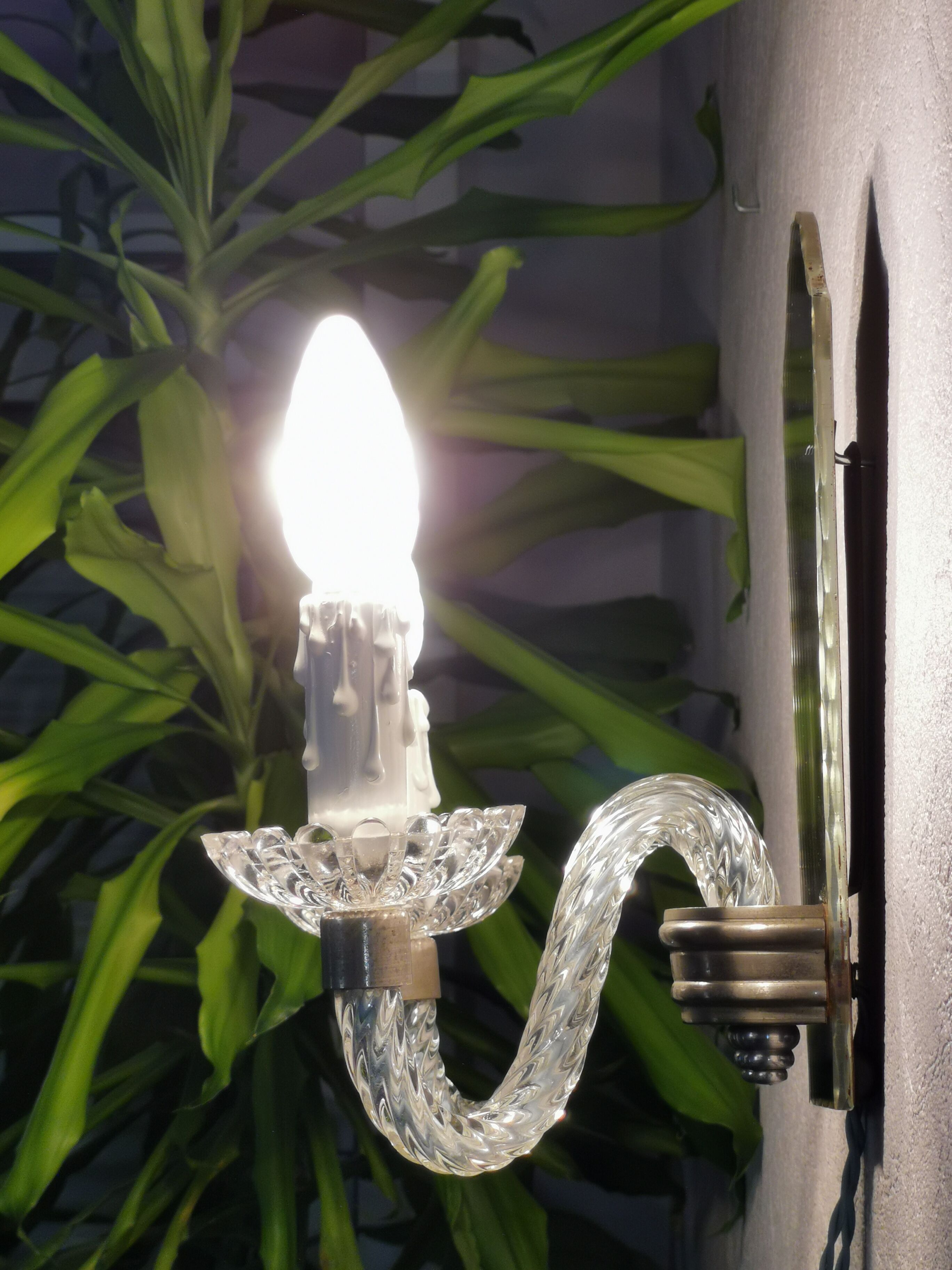 Wall applique, two-pointed glass chandelier, chiseled mirror and steel, 20th