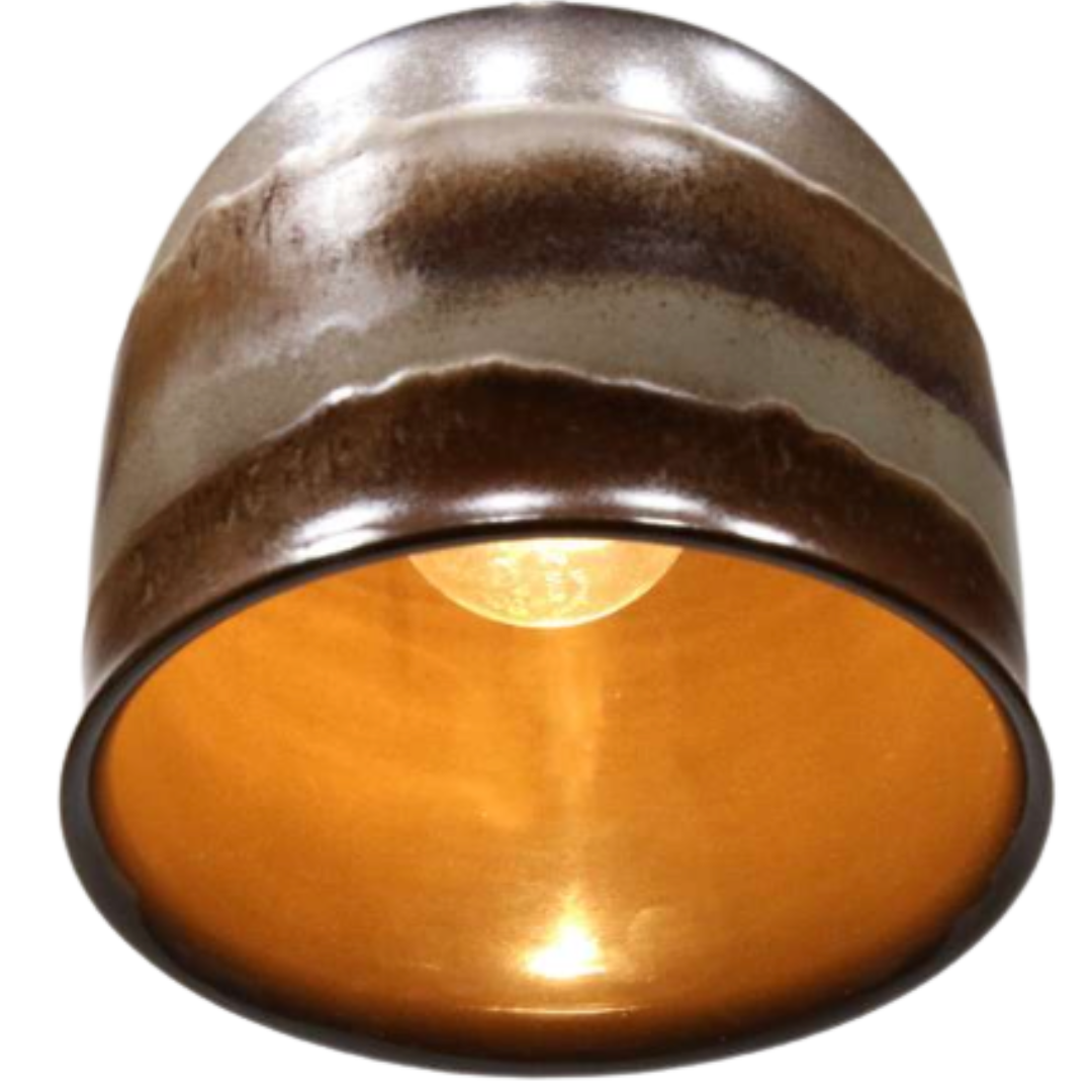 Pair of ceramic glazed and brass pendant lamps, Austria 1970s