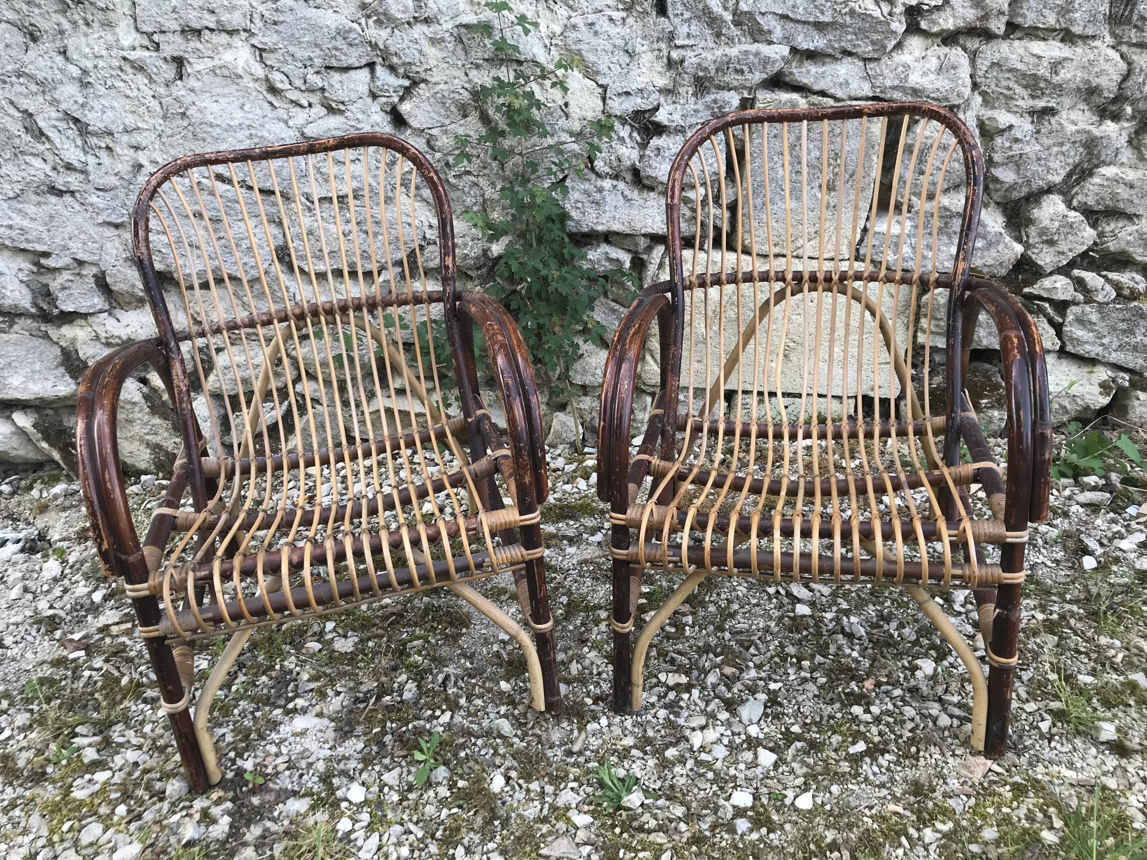Pair of rattan armchairs