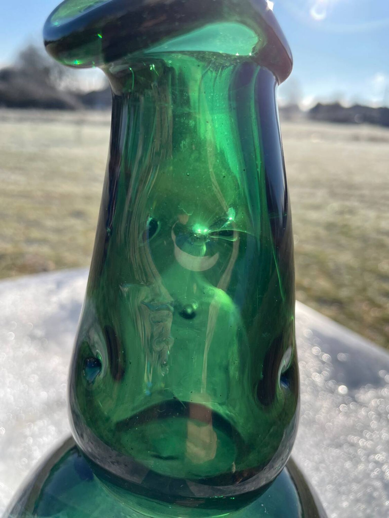 Large blown glass bottle - Vintage 70s - Empoli glassware - Italy