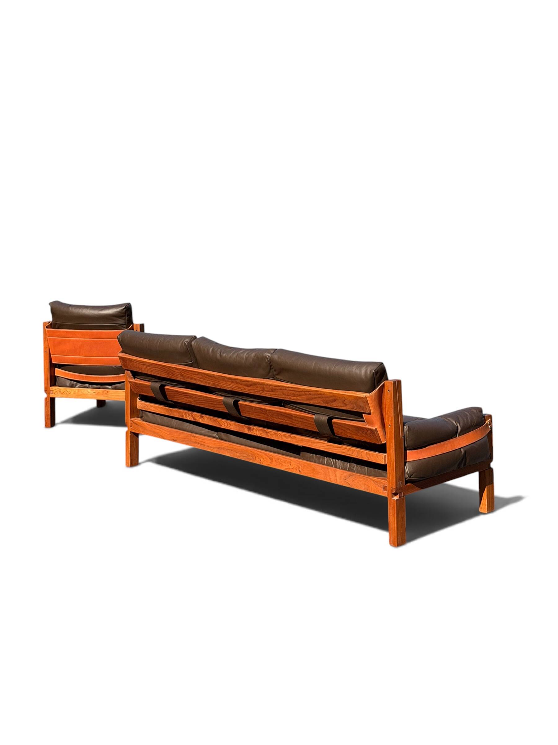 Ensemble Salon Pierre Chapo - Canapé S32 & Fauteuil S15 - Orme & Cuir Brun