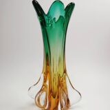 Artistic glass vase in green and amber shades – 1960s/70s