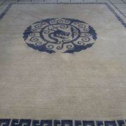 Vintage handmade 4.8' x 6.1' (147 cm x 187 cm) Tibetan Khaden rug from the 1970s