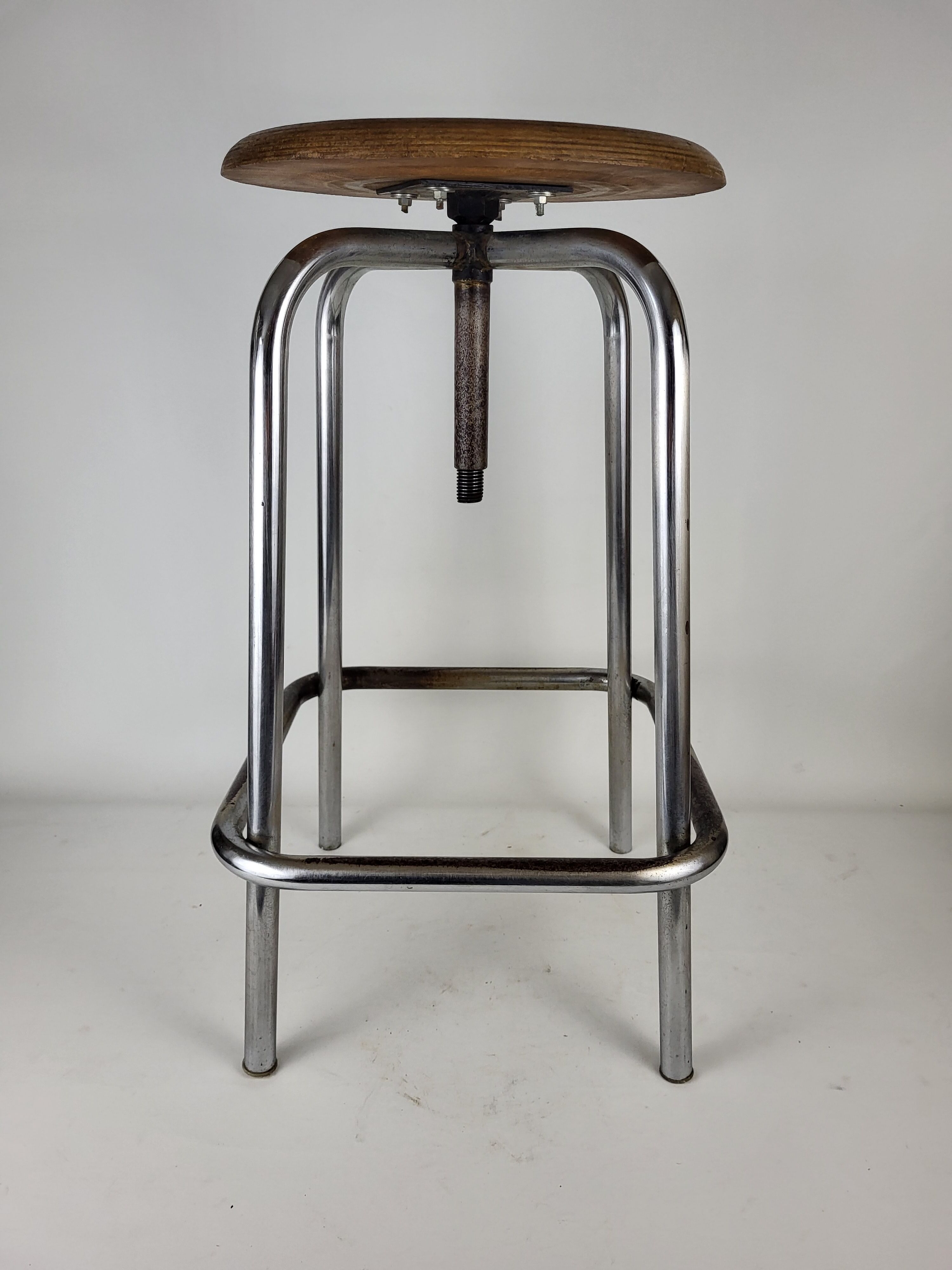 Industrial metal and wood stool