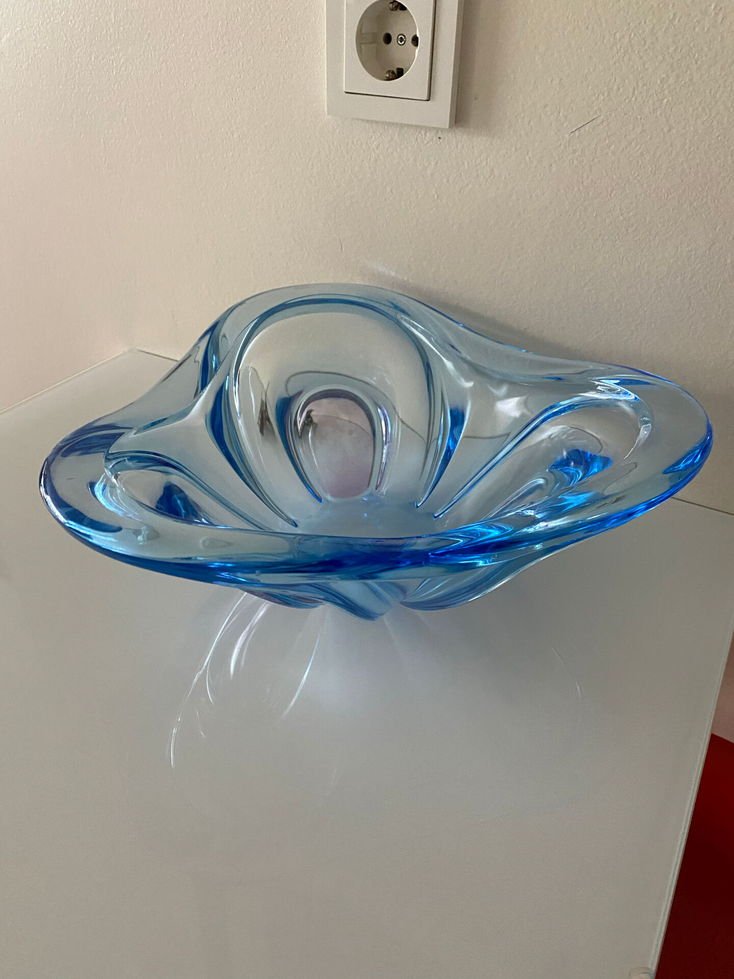 Large light blue Murano fruit bowl