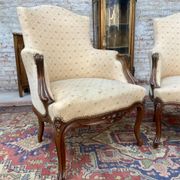 Pair of armchairs in natural wood style Louis XV XIXth