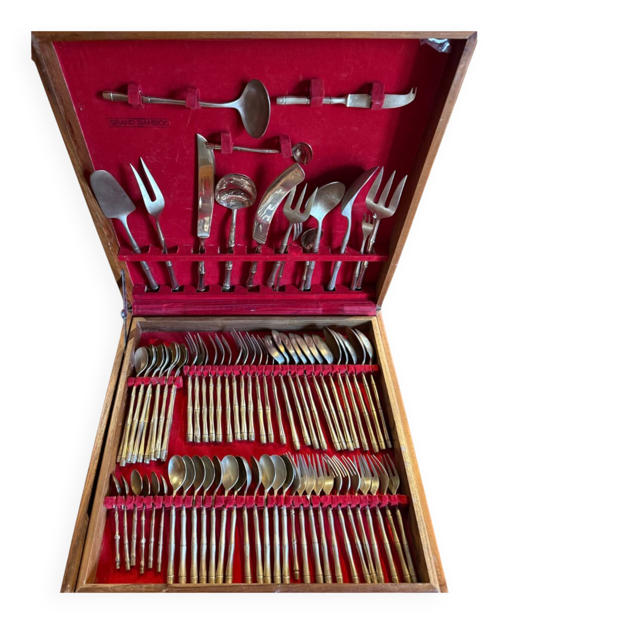 1960s bamboo brass cutlery set