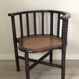 Pair of Edwardian Bobbin Armchairs with Cane Seat Early 20th Century