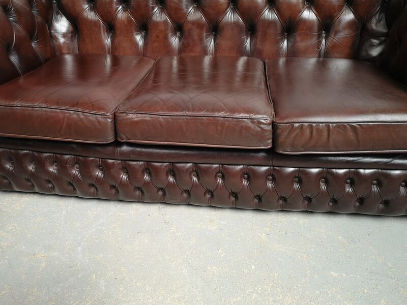 Sofa chesterfield brown leather three seater English