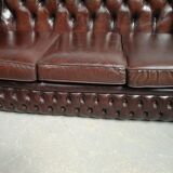 Sofa chesterfield brown leather three seater English