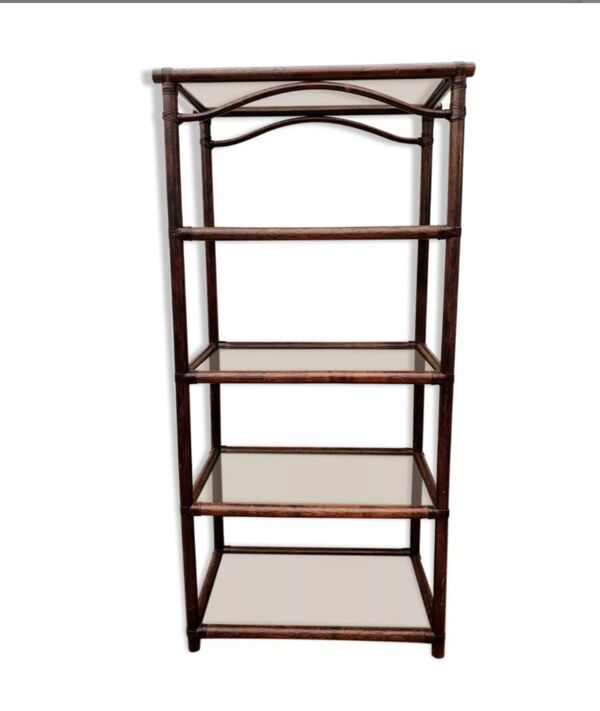 Étagère Roche Bobois,  bambou et verre fumé 1970