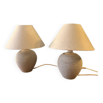 Pair of earthenware and rope table lamps