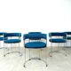 Set of 6 chrome wire and blue fabric dining chairs, 1970s