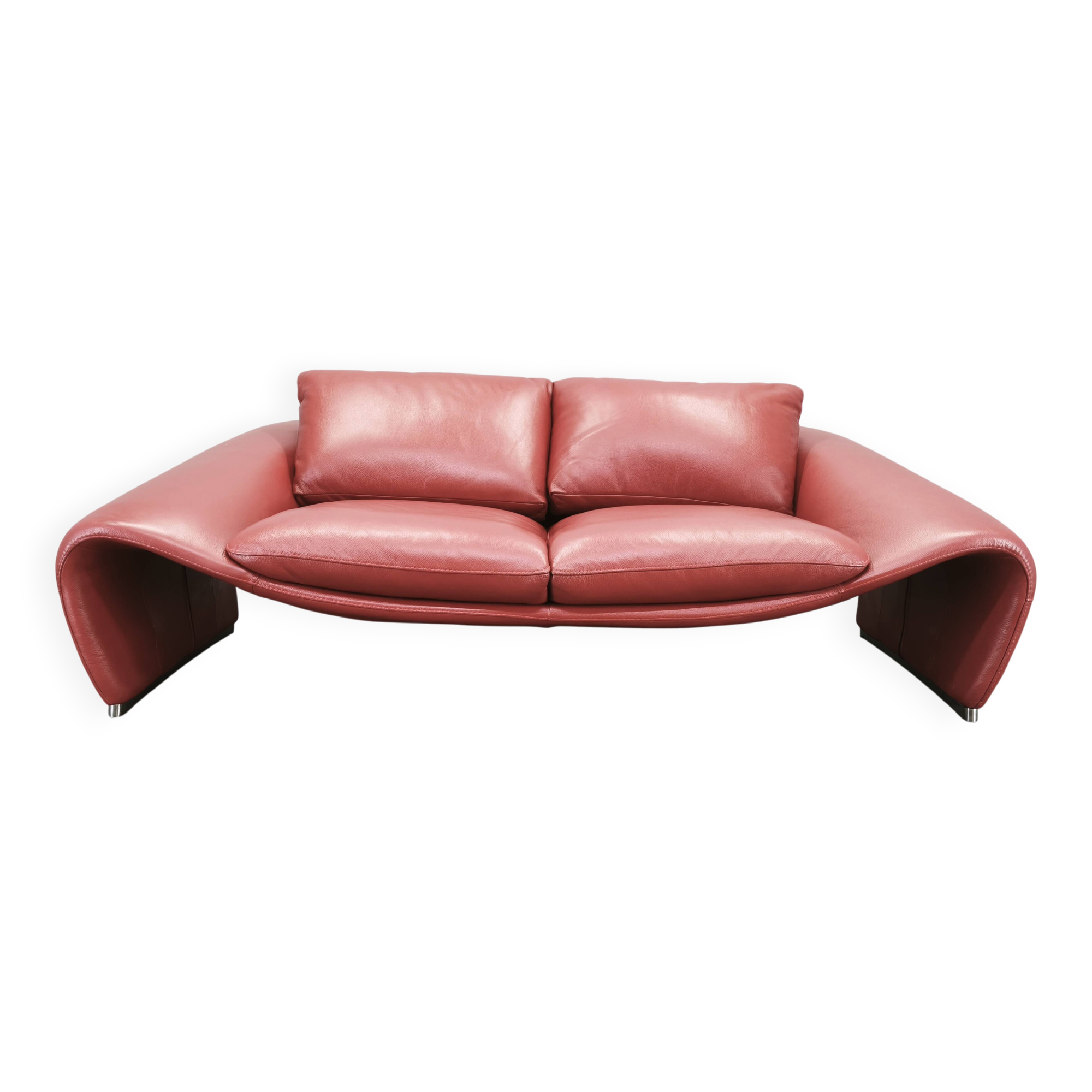 Italian Red Leather Sofa by Divanotti, Postmodern, 1990s