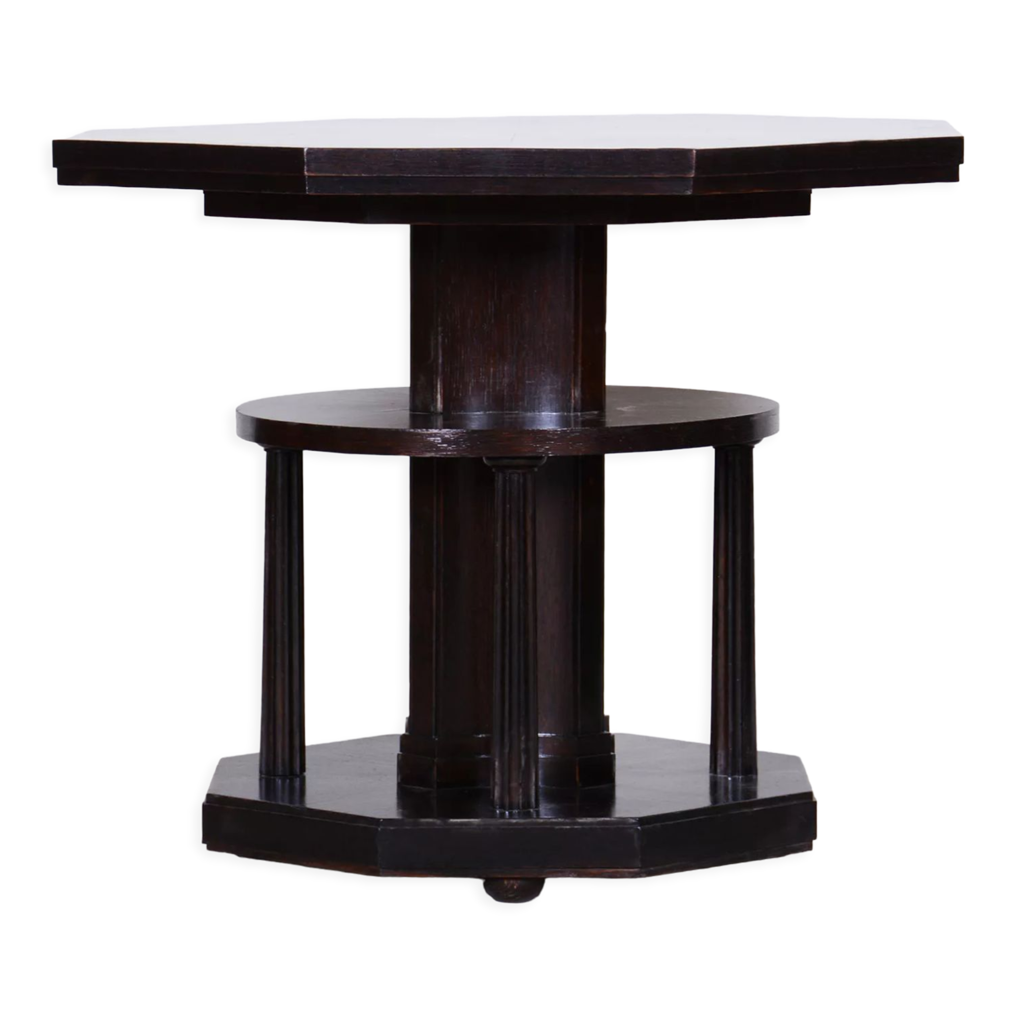 Unusual Restored Czech Cubist Oak Side Table, Czechia, 1910-1919