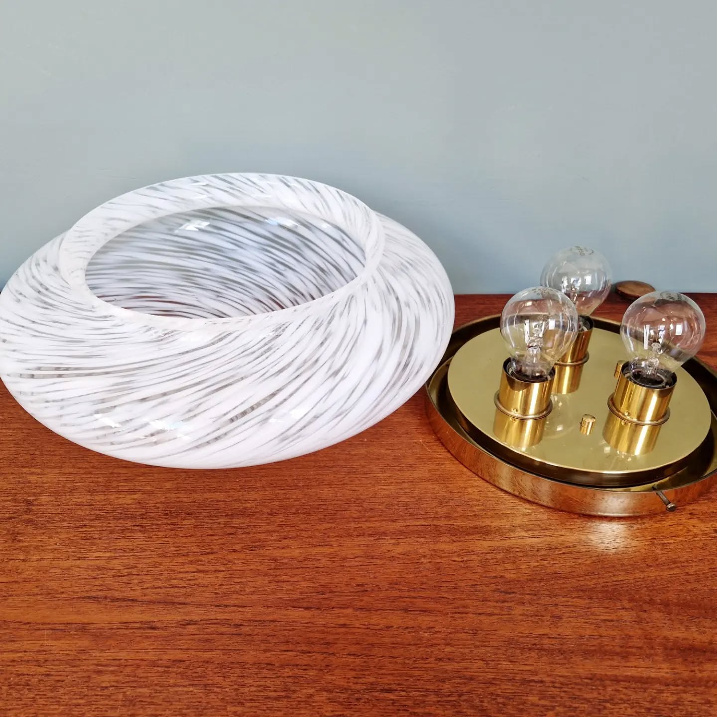 Brass and Murano glass ceiling light, Hillebrand, 1970