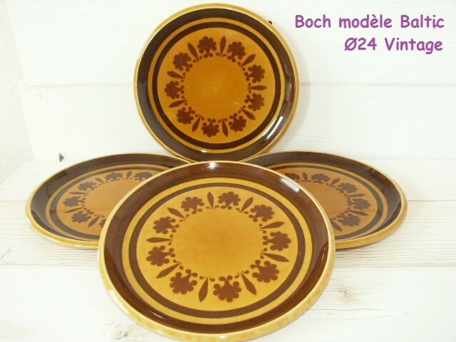 Lot 4 flat plates Boch la Louvière vintage 60