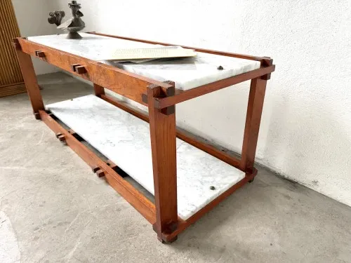 Italian modernist shelf in teak and Carrara marble, 1950s
