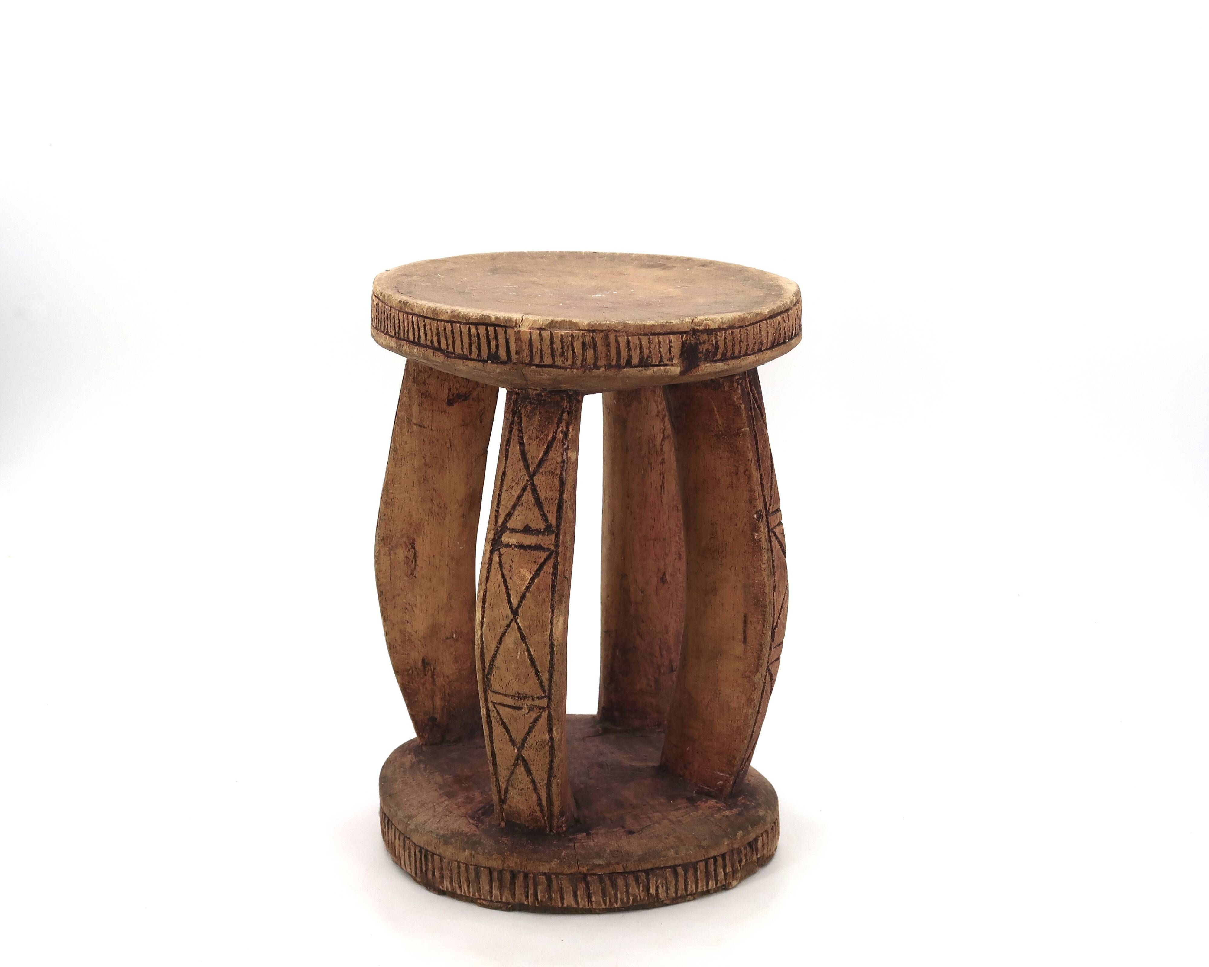 African stool with scarified wooden decoration, 1980s
