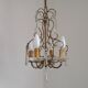 Vintage French 4 Arm Gilded Metal Cage Chandelier Beads Clear Murano Drops