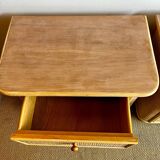 Set of 2 rattan nightstand bedside table vintage