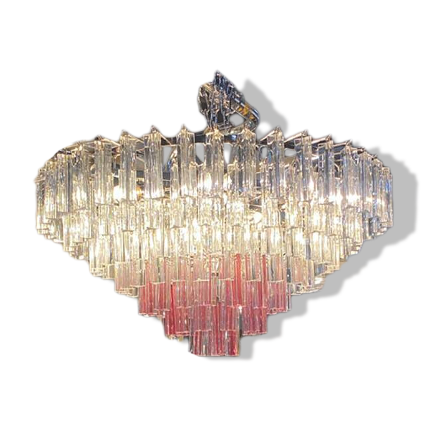 Vintage Clear and Pink “Triedro” and Quadriedro Murano Glass Chandelier