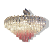Vintage Clear and Pink “Triedro” and Quadriedro Murano Glass Chandelier