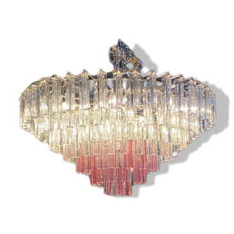Vintage Clear and Pink “Triedro” and Quadriedro Murano Glass Chandelier
