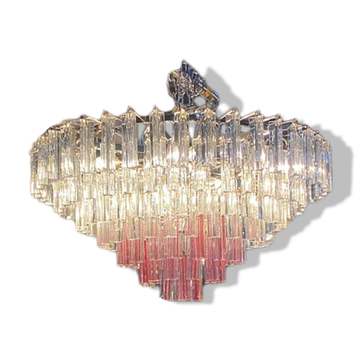 Vintage Clear and Pink “Triedro” and Quadriedro Murano Glass Chandelier