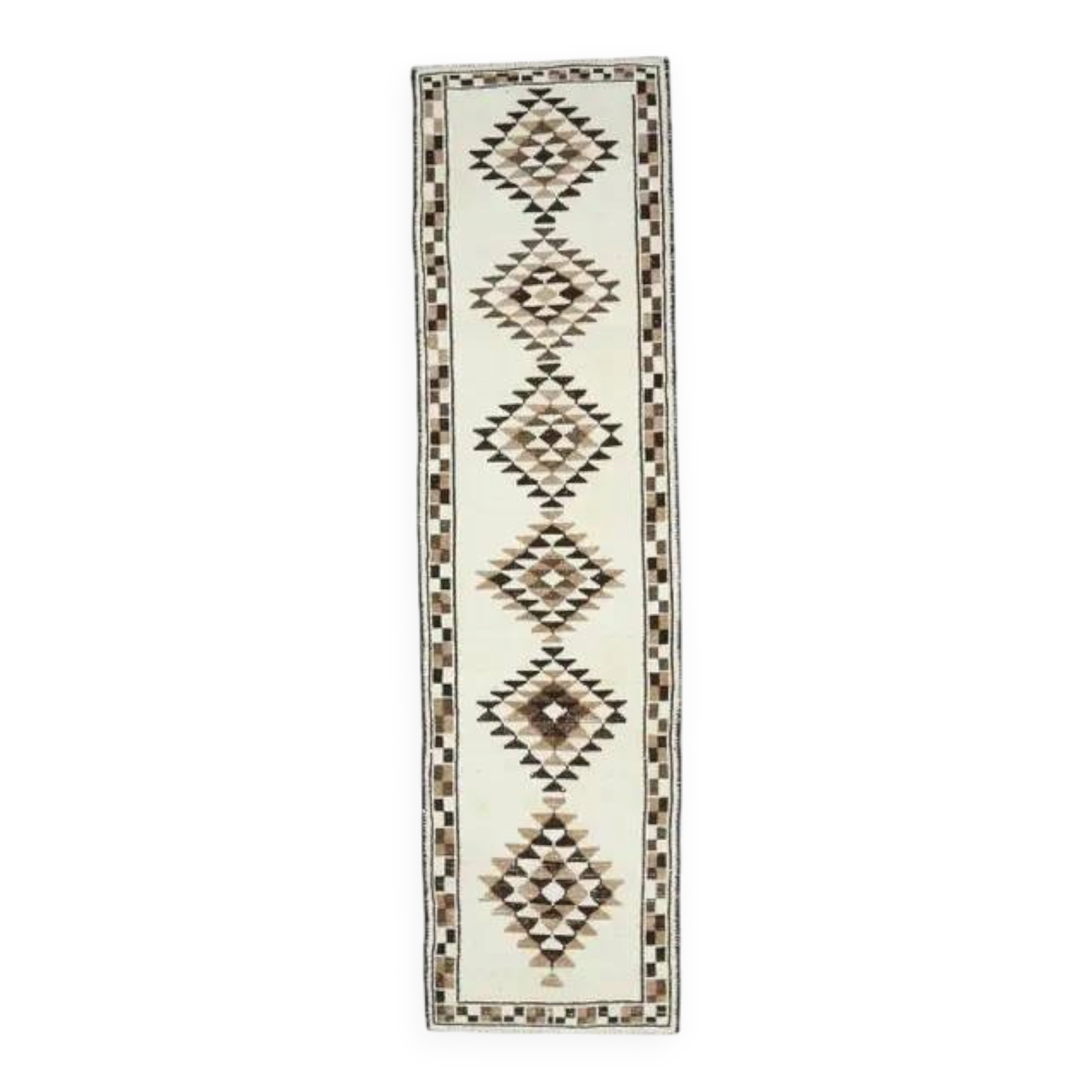 Vintage Turkish Oushak Handmade Wool Cotton White Runner Rug 90x338