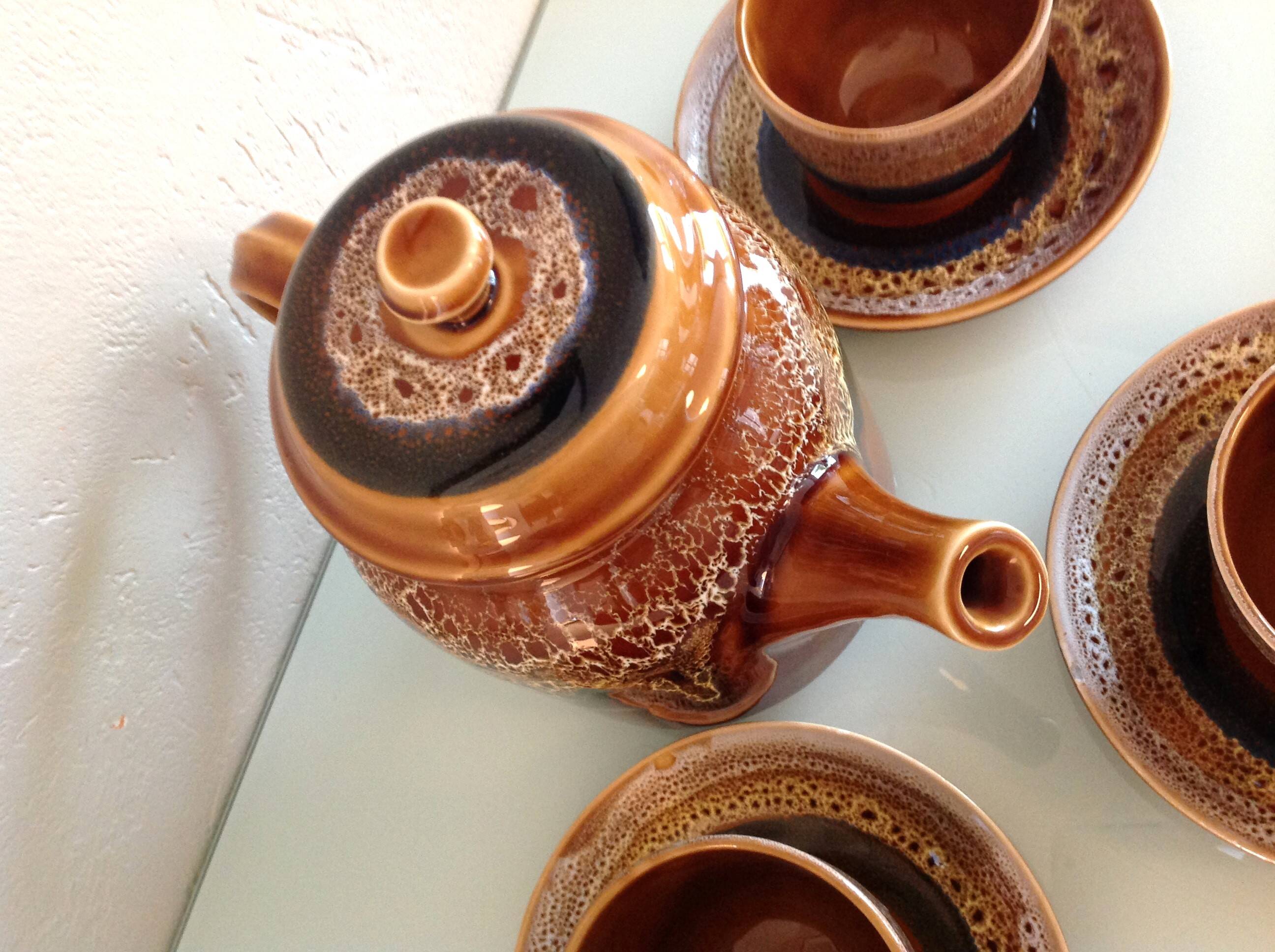 Hawaiian decor coffee service from the Sarreguemines faience factories / vintage 60s-70s