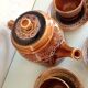 Hawaiian decor coffee service from the Sarreguemines faience factories / vintage 60s-70s