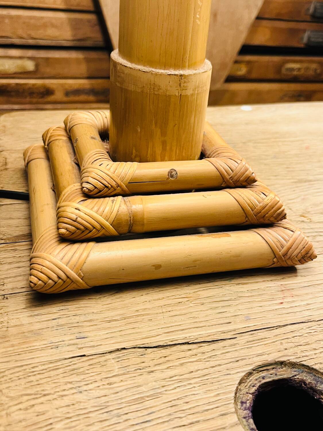 70s bamboo parasol lamps