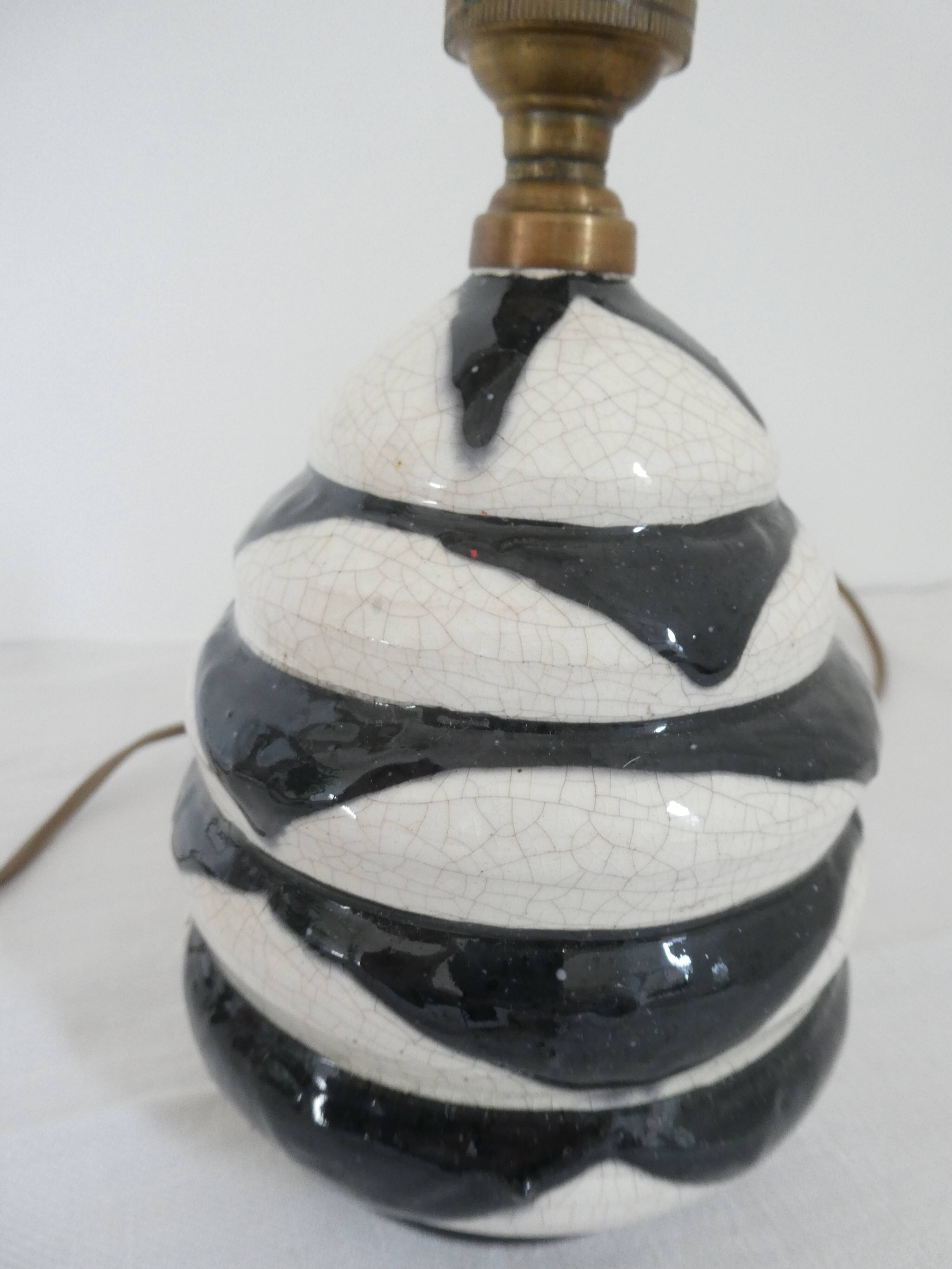 Black and white ceramic lamp base with geometric design Vintage