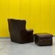 Brown leather chesterfield wing chair with Ottoman