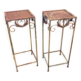 Pair of Vintage Forged Iron Plant Stands - Camp Style