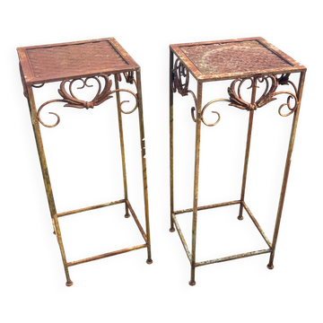 Pair of Vintage Forged Iron Plant Stands - Camp Style