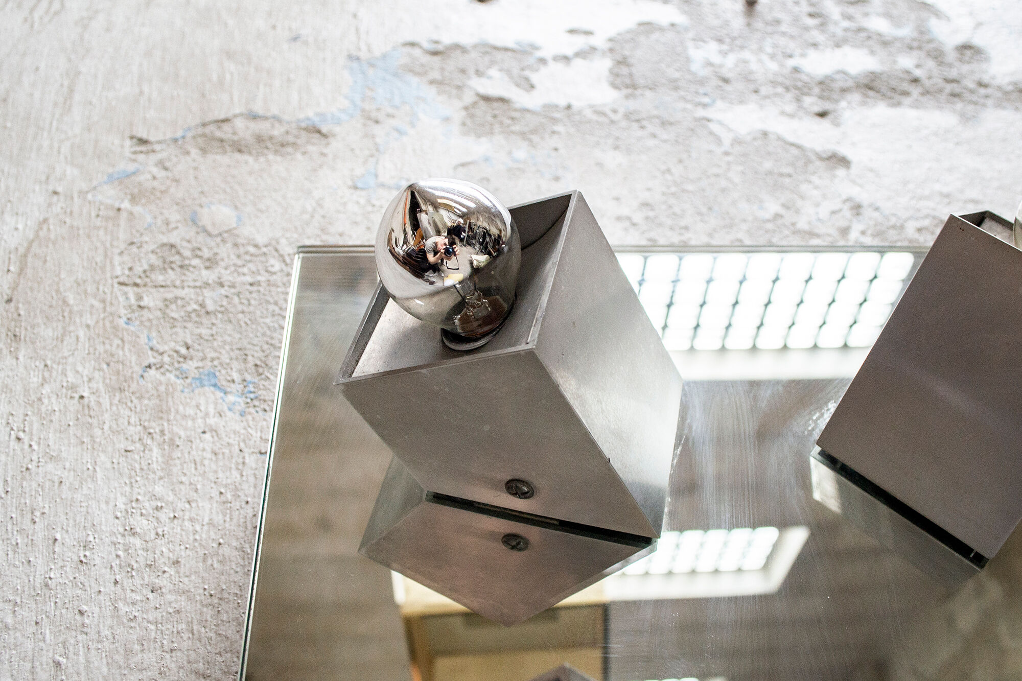 Mirror ceiling lamp in aluminum and steel Eval Italia 70s