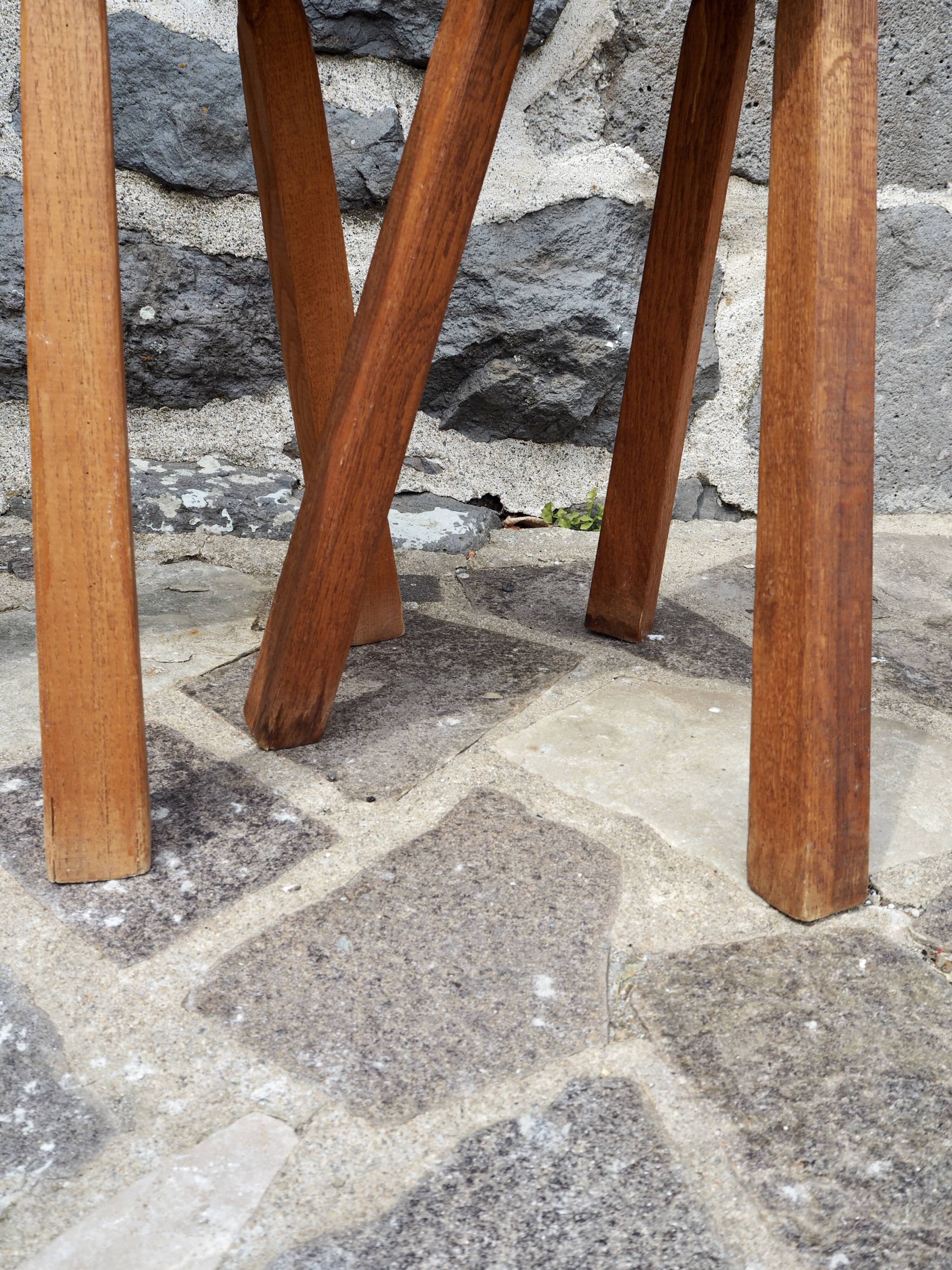 Pair of solid wood tripod stools