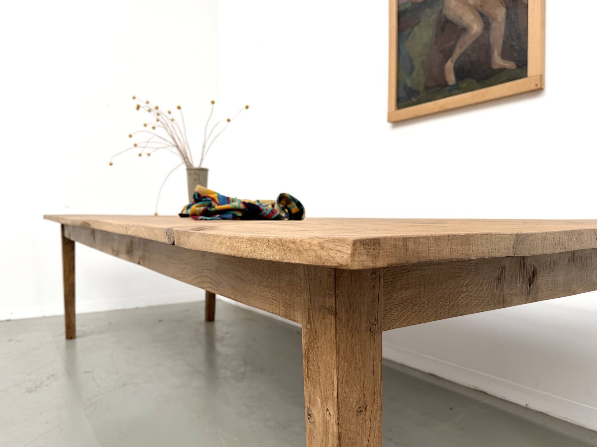 Very large farmhouse table in solid oak, 1950s – L300 cm