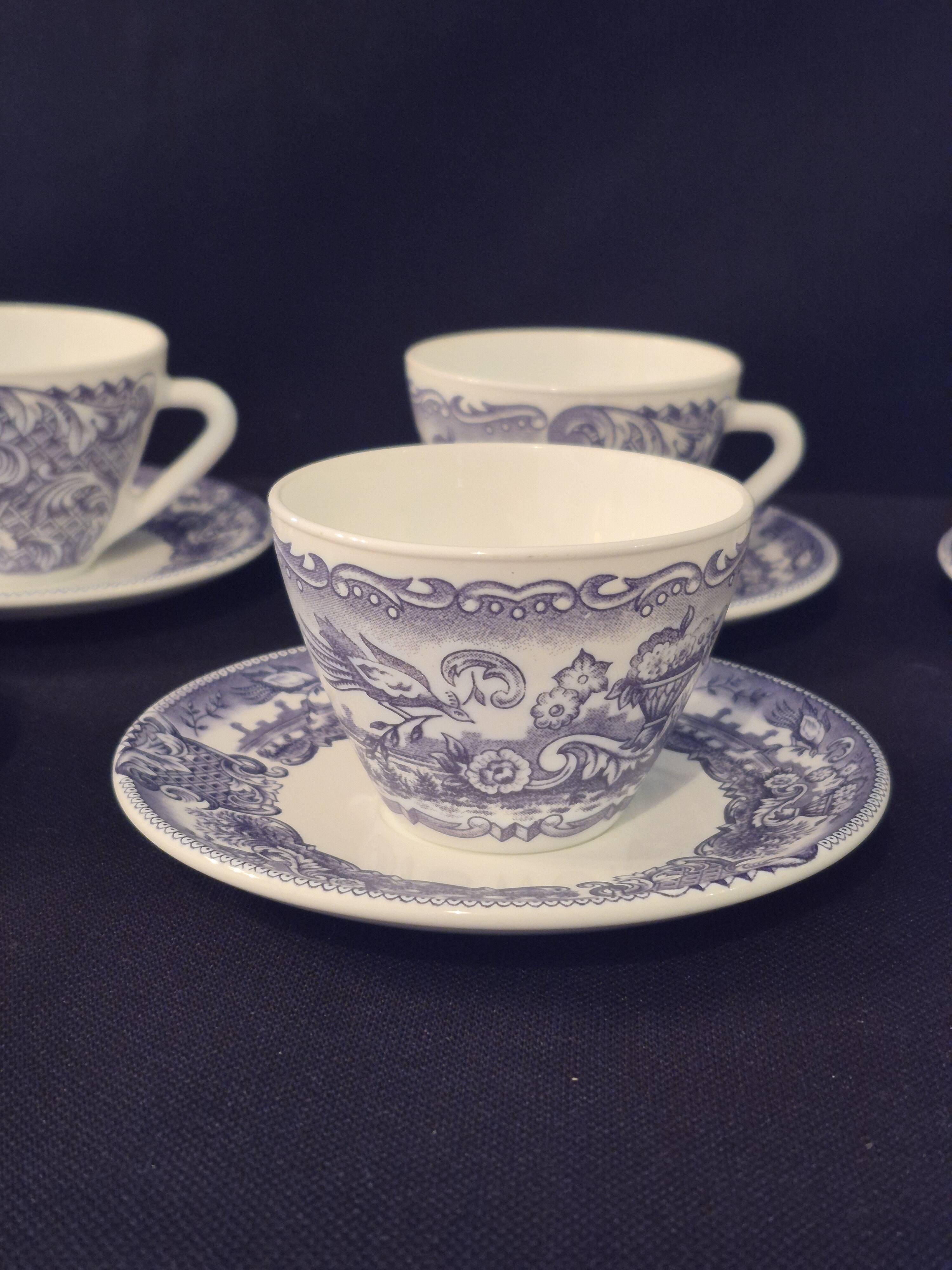 Set of six cups and saucers in opaline, vintage, RIVANEL