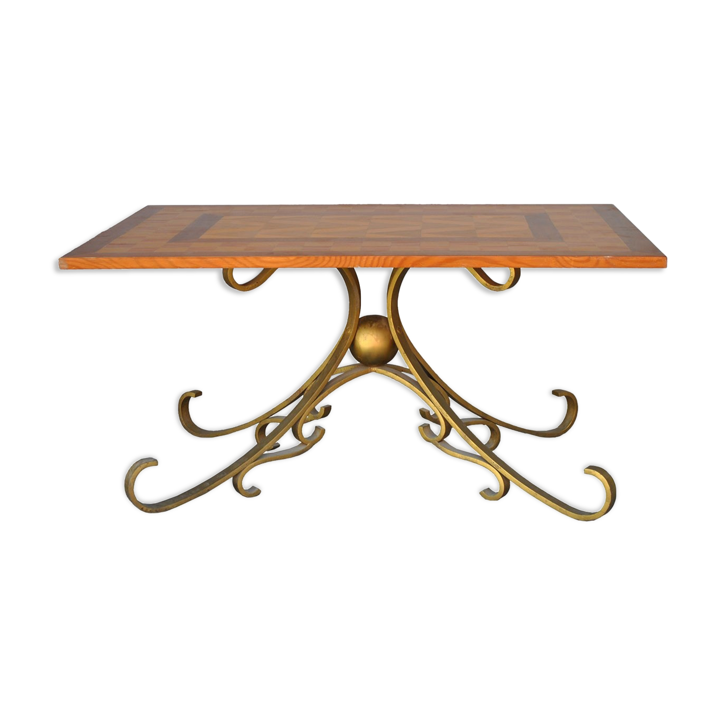 Table low wood and gilded wrought iron style 1940