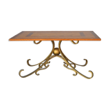 Table basse bois et fer forgé doré style 1940