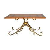 Table low wood and gilded wrought iron style 1940
