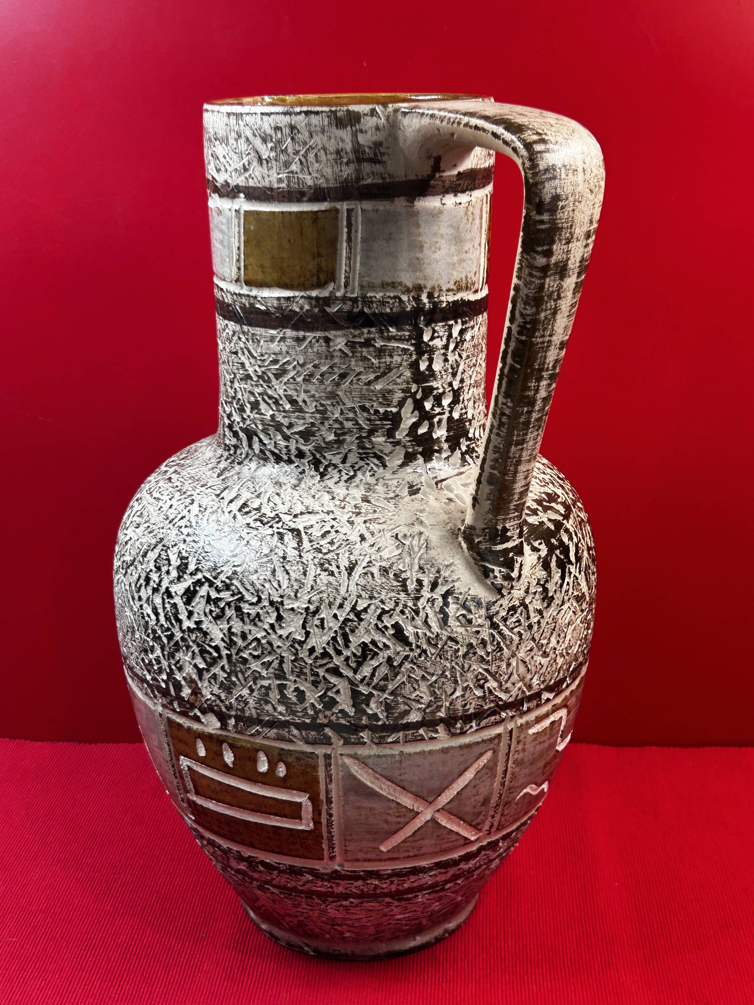 Vase ancien année 70 céramique allemande géométrique, scarifié 36cm
