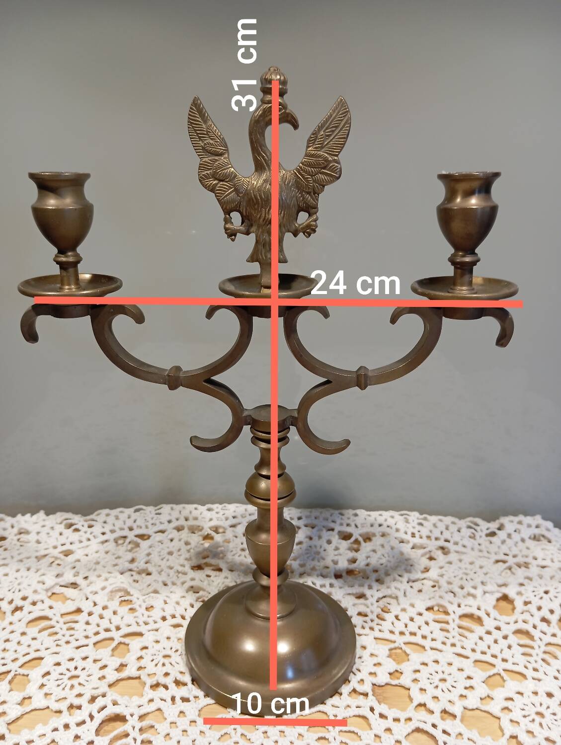 2-arm bronze candlestick, with eagle, 19th century