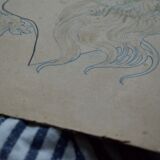 Original old drawing art nouveau portrait of a woman
